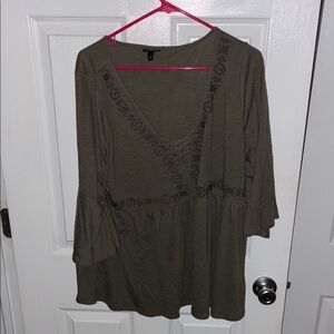 Torrid Deep Olive Blouse with Embroidered Accents